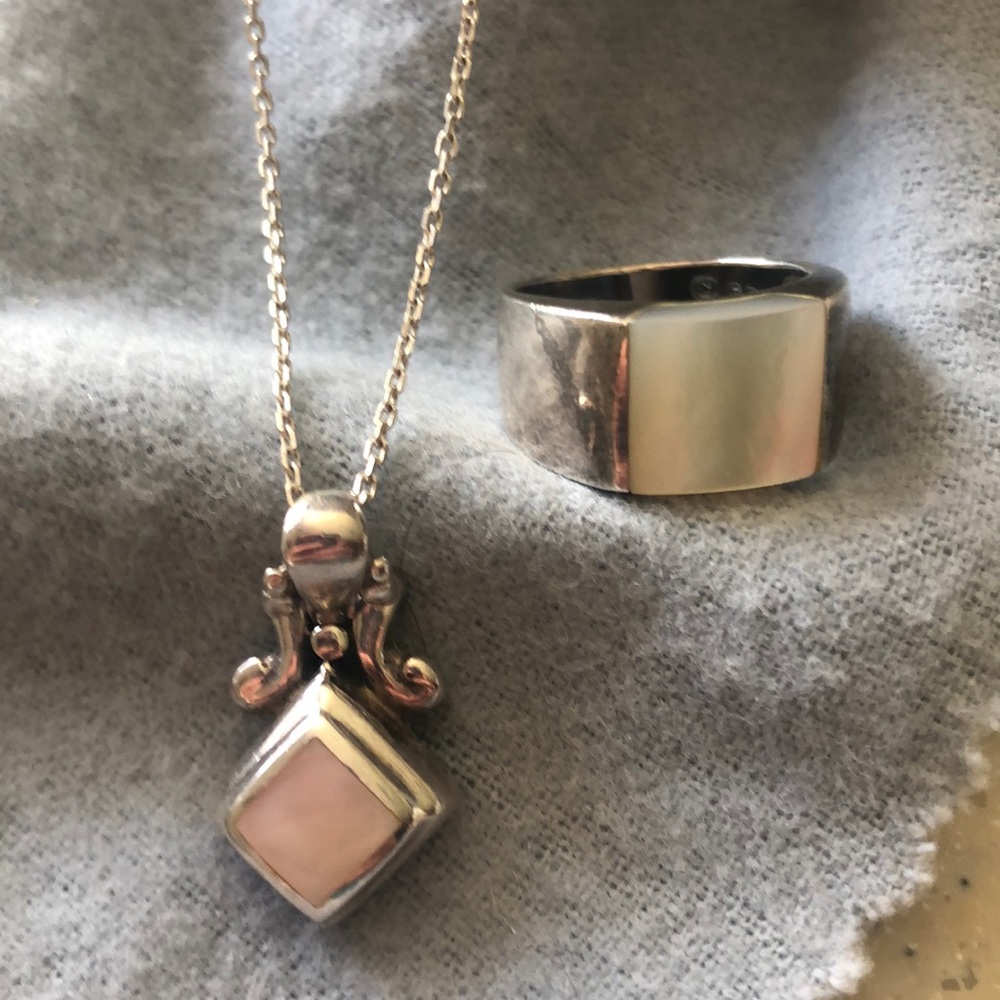 Mother of pearl .925 silver necklace and ring